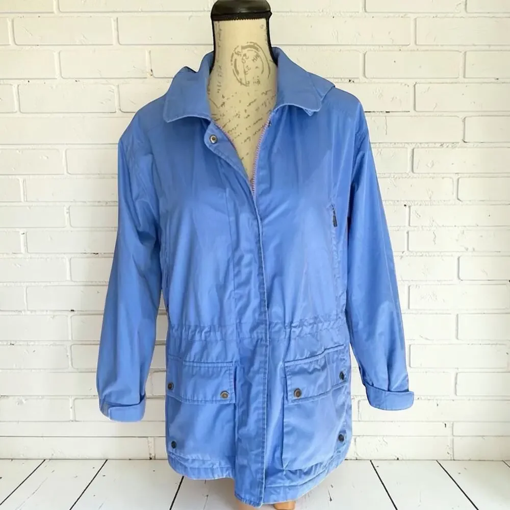 Vintage Pacific Trail Jacket Windbreaker Snap Hood Blue Womens Petite Small EUC
